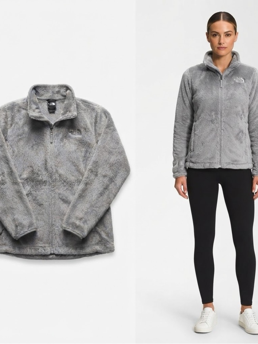 The North Face Women's Gray Plush Half-Zip Teddy Jacket Large
